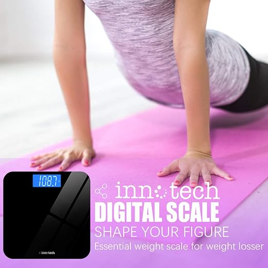 Innotech® Digital Bathroom Scale with Easy-to-Read Backlit LCD (Black)