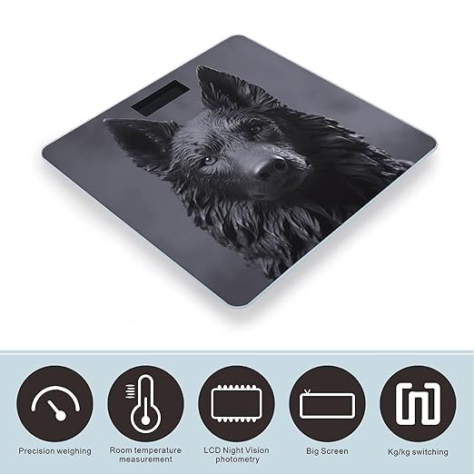 Black German Shepherd Scale for Body Weight Safe Rounded Corners Tempered Glass Digital Bathroom Scale LED Display 400lb Capacity Weight Scales with High Precision Sensors