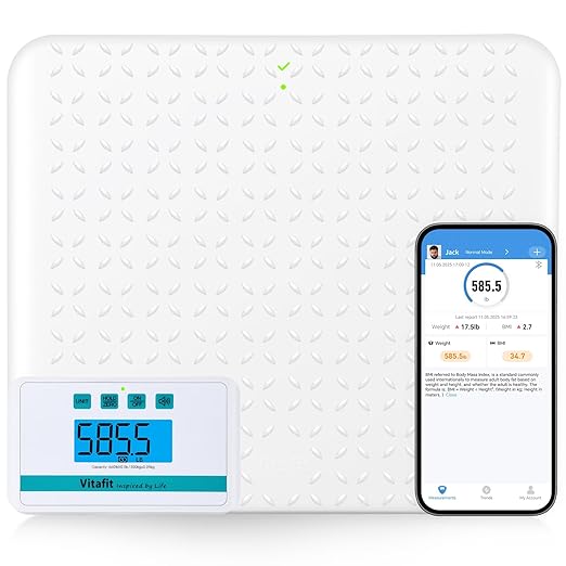 Vitafit Medical Grade Floor Scale 660lb Accuracy 0.1lb by Our Professional Factory Since 2001 Smart Scale for Body Weight 15 x 13 Non Slip Platform Hospital Physician &amp Workshop Use White