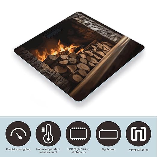 Wood on Fireplace Bathroom Scale for Body Weight with High Precision Large LCD Backlight Display Digital Weighing Scale with BMI Capacity Up to 180kg
