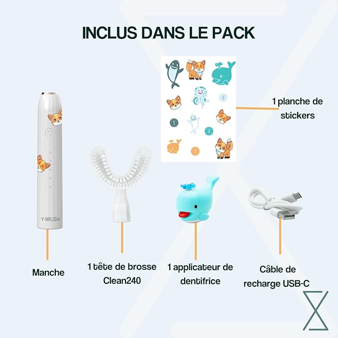 Y-Brush KidsBrush - Electric Toothbrush for Kids 4-12 yo - Y-Shaped Brush - Innovation Awards at CES 2 Months Battery Life - Clinically Proven
