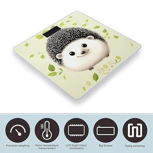 Cute Hedgehog Bathroom Scale Large LCD Backlight Display Digital Scale Rounded Corners Body Scales Automatic Power On/Off Bathroom Scales for Home Bedrooms