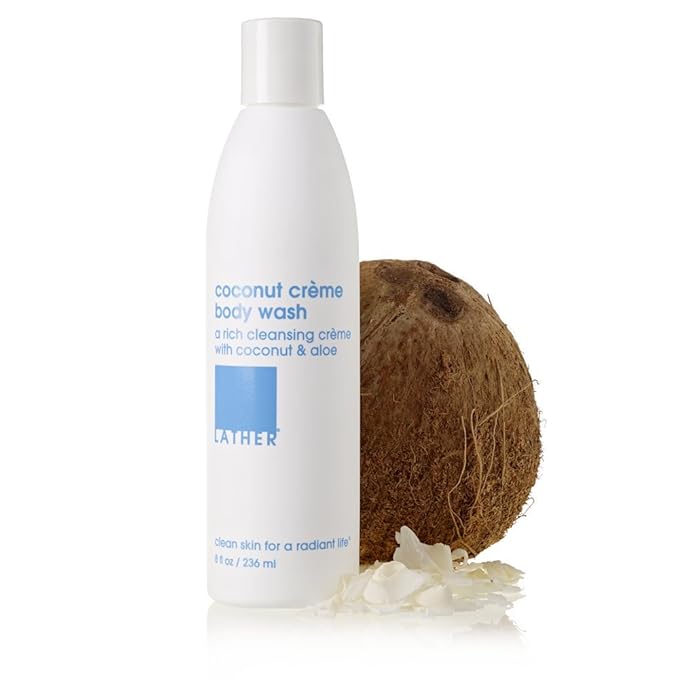LATHER Coconut Crème Body Whip 7 Ounce + Coconut Crème Body Wash 8 Fl Oz Bottle | Gentle &amp Natural Coconut Body Wash + Moisturizer
