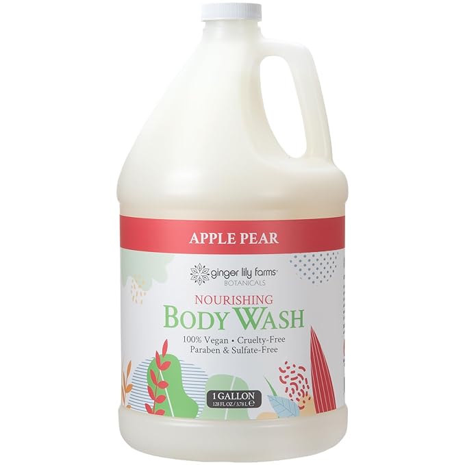 Ginger Lily Farms Botanicals Nourishing Body Wash 100% Vegan &amp Cruelty-Free Apple Pear Scent 1 Gallon (Pack of 4)