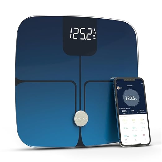 Nautica Body Tracker Digital Bathroom Scale Bluetooth-Enabled Smart Scale with BMI Body Fat Muscle Mass Tracking &amp More Syncs with Smartphone App for Body Composition Tracking 440 Lbs.