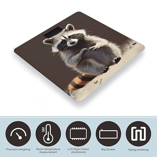 Cute Raccoon Bathroom Scale Large LCD Backlight Display Digital Scale Rounded Corners Body Scales Automatic Power On/Off Bathroom Scales for Home Bedrooms