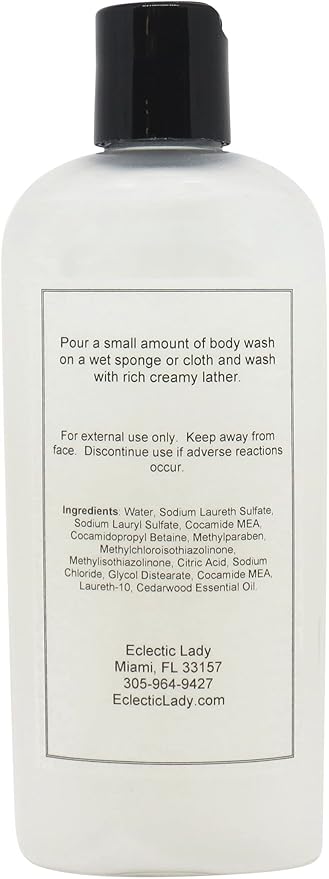 Eclectic Lady Liquid Pearl Body Wash - Cedarwood Essential Oil Scent 3-in-1 Use For Bubble Bath Hand Soap &amp Body Wash Phthalate-Free Cedarwood Essential Oil Fragrance Handcrafted in USA (8 oz)