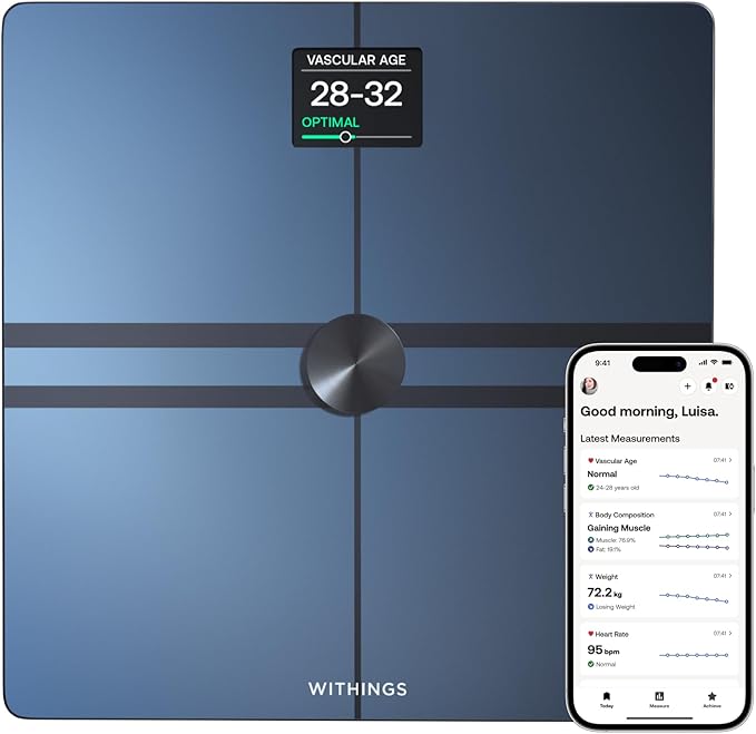 WITHINGS Body Comp - Scale for Body Weight and Complete Body Analysis Wi-Fi &amp Bluetooth Baby Digital Scale Accurate Visceral Fat Heart Health Scales Compatible with Apple