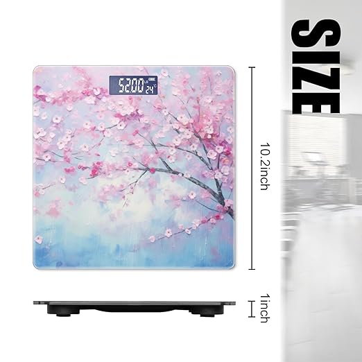 Digital Scale for Body Weight Highly Precision Bathroom Weight Scale 400 lbs with Backlit Display Personalized Scale for Home-Pink Cherry Blossom Tree with Light Blue Sky