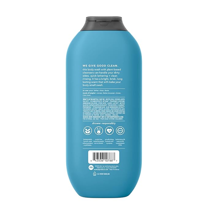 Method Men Body Wash Sea + Surf and Glacier + Granite Scents Paraben and Phthalate Free 18 FL Oz (Pack of 3) Plant-Based Cleansers