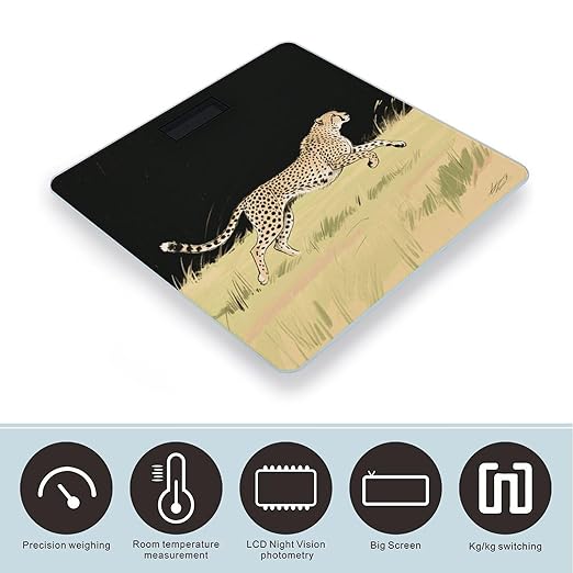 Running Cheetah Weight Scale Large Digital Bathroom Scales with Bright LED Display Non Slip Digital Scale and Step On Fashion Weighing Machine for Body