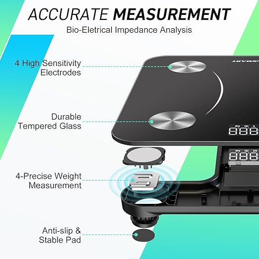 INSMART Smart Scale for Body WeightAccurate Digital Bathroom Scale12x12 inches Large Platform Bluetooth Body Fat Scale with BMI16 Body Composition Weight Scale Health Monitor Analyzer with Sync APP