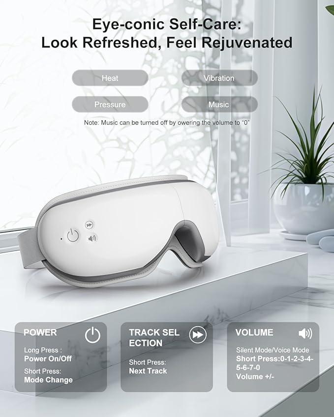 cotsoco Eye Massager with Heat Birthday Gifts for Women Heated Eye Mask with Bluetooth Music Relax &amp Reduce Strain Dark Circles and Improve Sleep Gift for Mom Dad Women Men