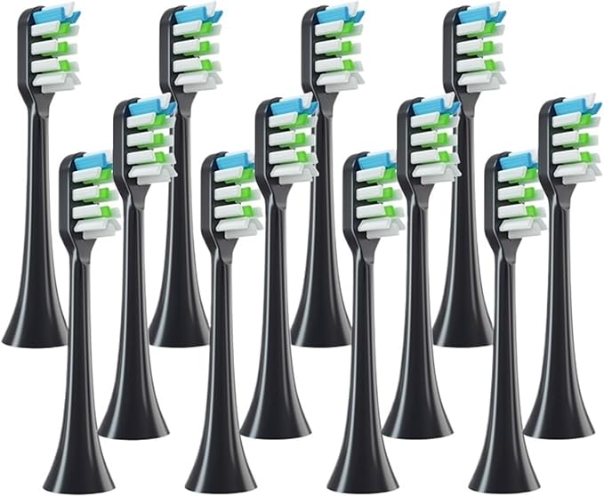 12PCS Replacement Brush HeadsCompatibility for SOOCAS X3/X3U/X5 Electric Toothbrush Vacuum Cleaning Bristle Nozzles(12Black)