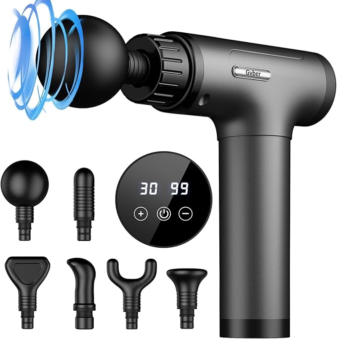 Massage Gun Massage Gun Deep Tissue Handheld Back Massager for Athletes Percussion Muscle Massager with 6 Attachments &amp 30 Speed Father's Day Grey