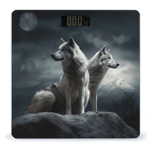 Wolf at Night Bathroom Scale Large LCD Backlight Display Digital Scale Rounded Corners Body Scales Automatic Power On/Off Bathroom Scales for Home Bedrooms
