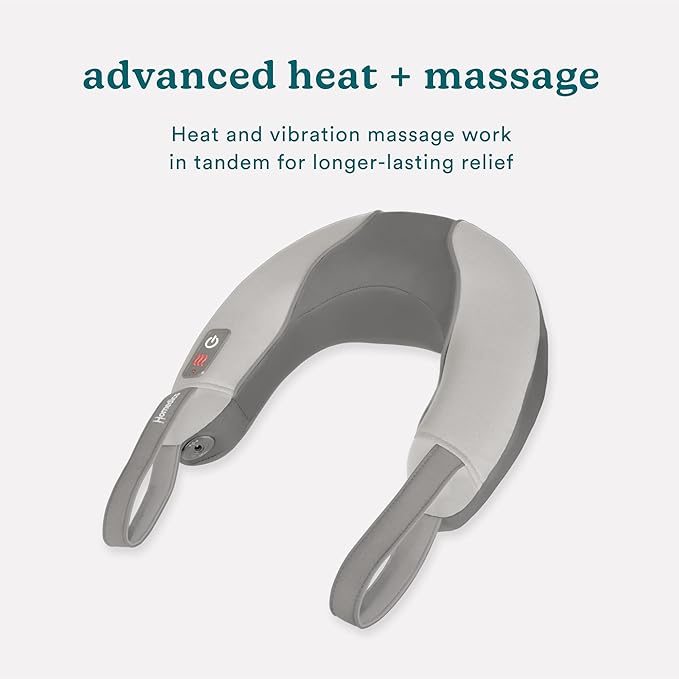 Homedics Pro Therapy Vibration Neck Massager with Soothing Heat Portable Pain Relief Massage for Stiff Neck Muscles Soothing Heat for Tension and Stress Release Customizable Speeds