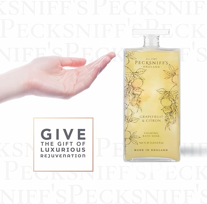 Pecksniff’s Grapefruit &amp Citron Foaming Bath Soak – Luxury Bubble Bath 1L / 33.8 fl oz Made in England