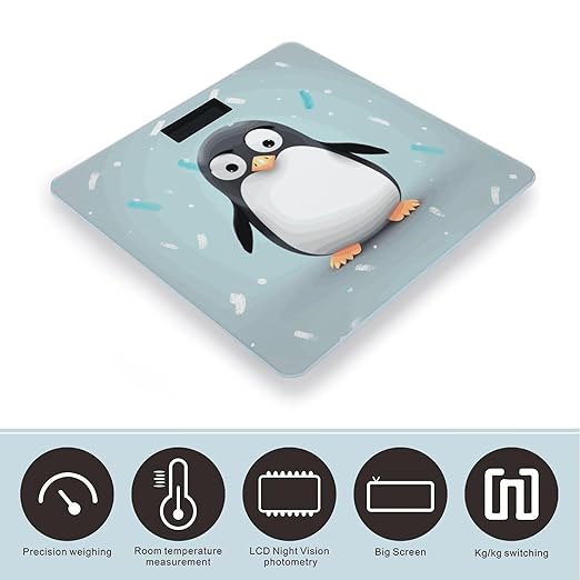 Cute Penguin Weight Scale Digital Electronic Scales Bathroom Scale Larg LCD Backlight Display High Precision MeasurementsTempered Glass