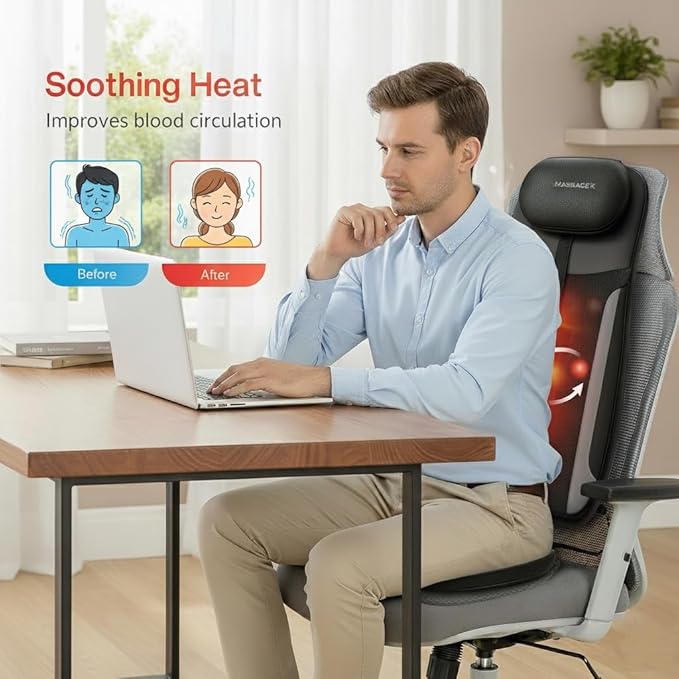 Back Massager with Heat for Office &amp Car Use 4D Shiatsu Technology Full Body Massage Chair Pad for Pain Relief Shiatsu Chair Massager for Recliner &amp Car Seat Adjustable Compression Auto S