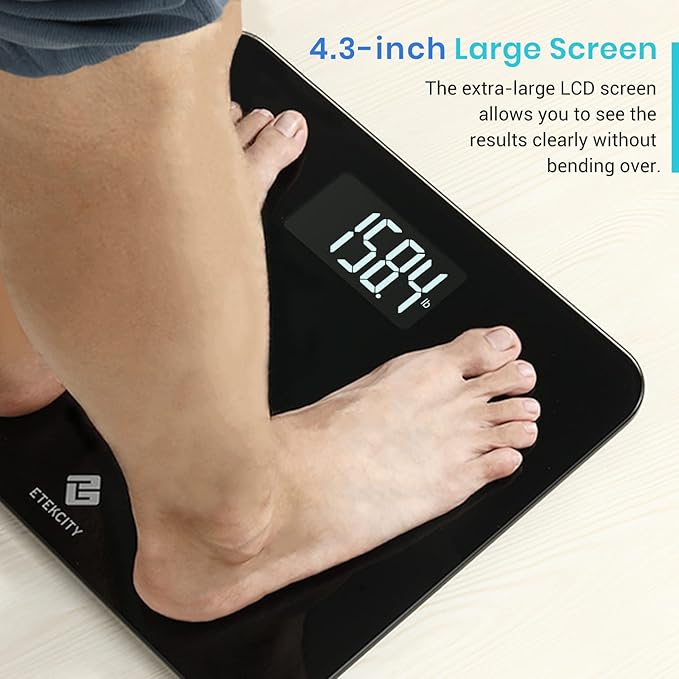 Etekcity Scale for Body Weight Bathroom Digital Weighing Machine for People Extra Wide Platform and High Capacity Accurate and Safe Large Number and Easy-to-Read on Backlit LCD Display 440 lb