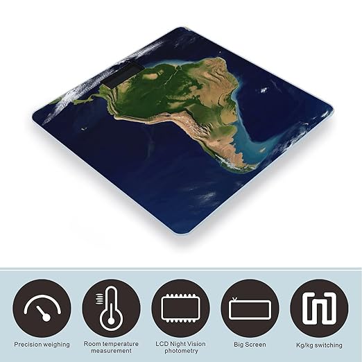 South America Satellite Image Scale for Body Weight High Precision Digital Weight Scales with LCD Display Anti-Slip Sturdy Slim Tempered Glass Bathroom Scale for Home Use