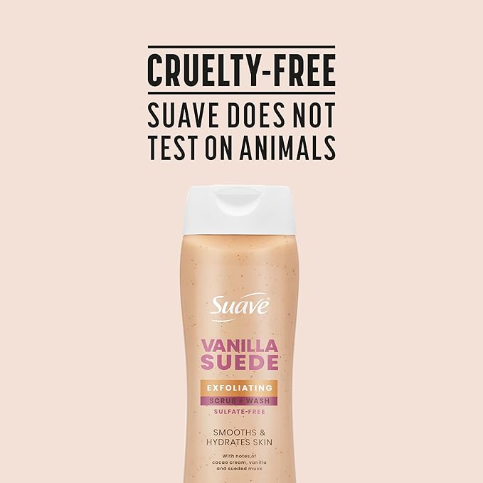 Suave Vanilla Suede Exfoliating Body Wash &amp Scrub with Glycerin &amp Vitamin E Sulfate-Free Hydrating Cleanser for Soft Smooth Skin 6 Count 18 FL OZ