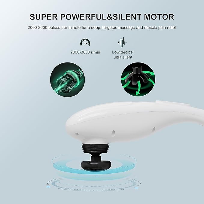 MEGAWISE Cordless Handheld Back Massager w/Rechargeable 3200mAh Battery 5 Speed and 5 +2 Massage Nodes with Hard Medium and 2 Soft Silicone Nodes Massage While Moving Around (Pearl White)