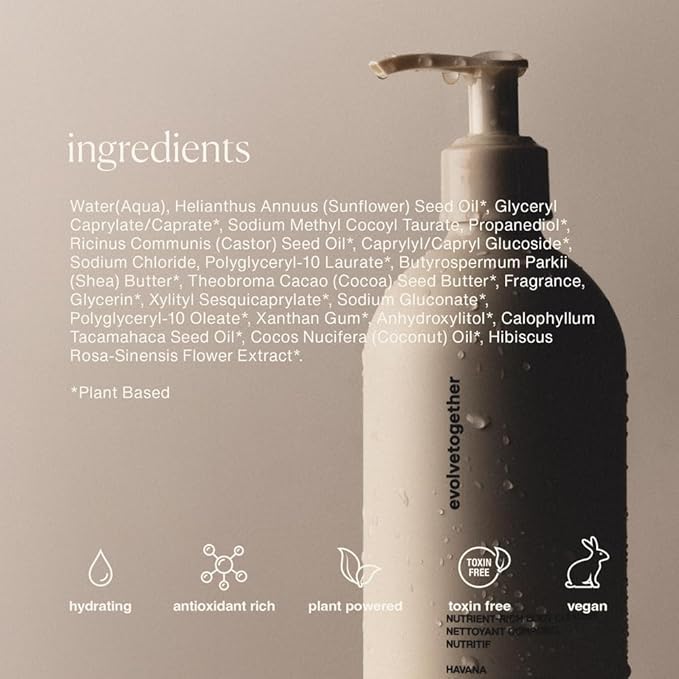 evolvetogether Nutrient-Rich Body Cleanser for Women &amp Men | Havana – Cardamom Vetiver &amp Cedarwood | Cream-to-Oil Hydration Gently Cleanses | Vegan Cruelty-Free Sulfate Free | (11.8 fl oz)
