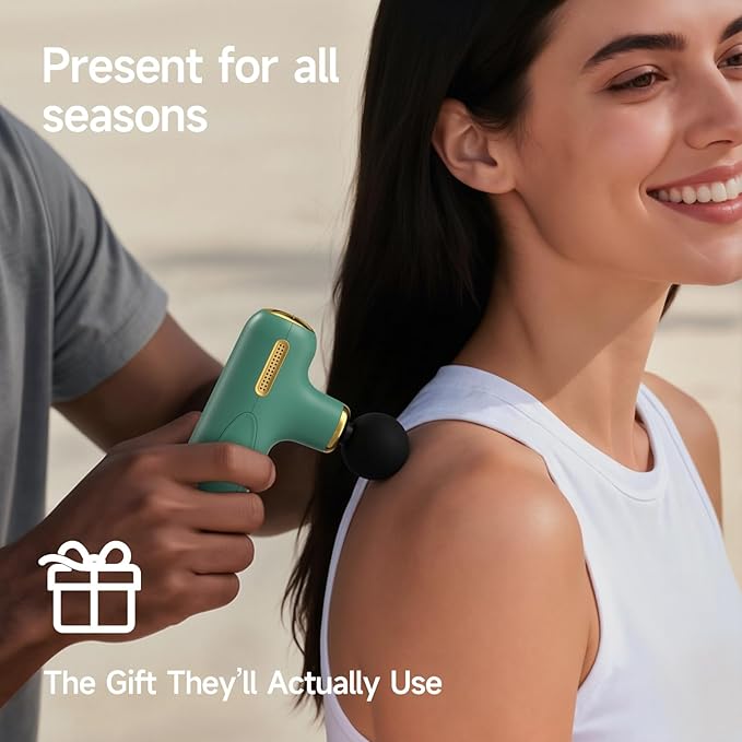 Super Mini Massage Gun Deep Tissue Handheld Muscle Massager with 4 Heads Quiet Percussion Travel Size Massager for Back Pain Relief Home Gym &amp Office Green