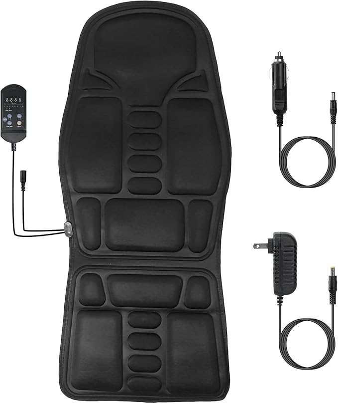 Electric Back Massager Seat Cushion with Heat – Full Back &amp Lumbar Massage Chair Pad 8 Vibration Modes 3 Intensity Levels Portable for Home Office &amp Car Use
