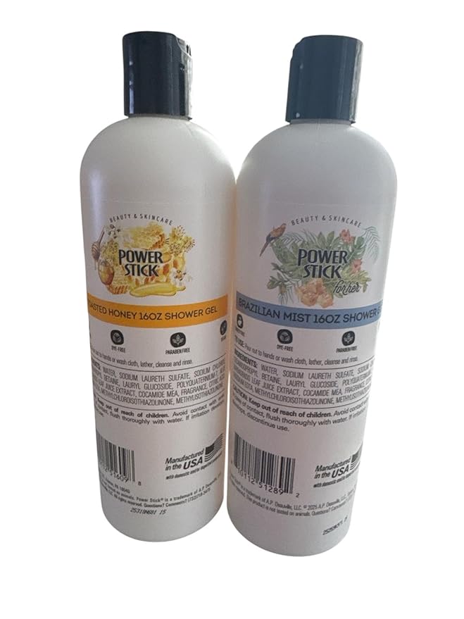 Lot Of 2 New Power Stick Shower Gel TOASTED HONEY Brazilian Mist 16FL OZ