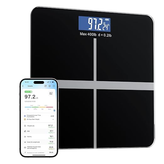 Smart Body Weight Scale Digital Bathroom Scale Measures BMI and Body Composition Equipped with a Smartphone app Maximum Weight Capacity 400 lbs/180 kg.
