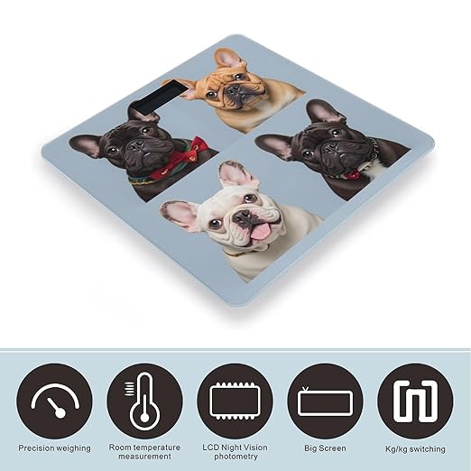 French Bulldog Scale for Body Weight Digital Bathroom Scale Toughened Glass High Precision Scales for Body Weight with Large LCD Backlight Display Weight Scales