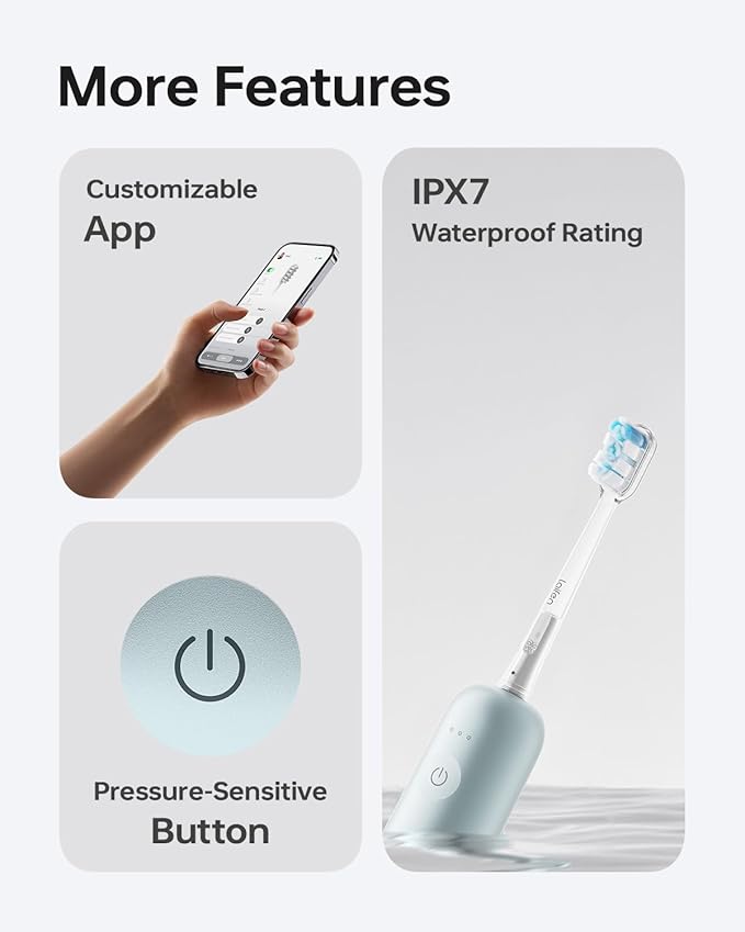 Laifen Wave Electric Toothbrush Oscillation &amp Vibration Sonic Electric Toothbrush for Adults with 3 Brush Heads IPX7 Waterproof Magnetic Rechargeable Travel Powered Toothbrush (Blue Aluminum All