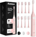 Sonic Vibrating Toothbrush with Pressure Sensor Pink Electric Toothbrush with 8 Brush Heads 3 Modes 33000VPM 2-Min Timer One Charge Lasts for 30 Days 3D Rounded Soft Bristles IPX7 Waterproof
