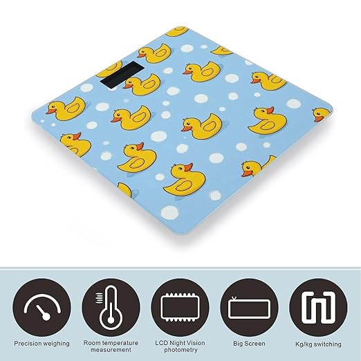 Digital Bathroom Weighing Scale Energy Saving Scale Smart Scale for Body Weight Yellow Rubber Ducks Soap Bubbles Blue