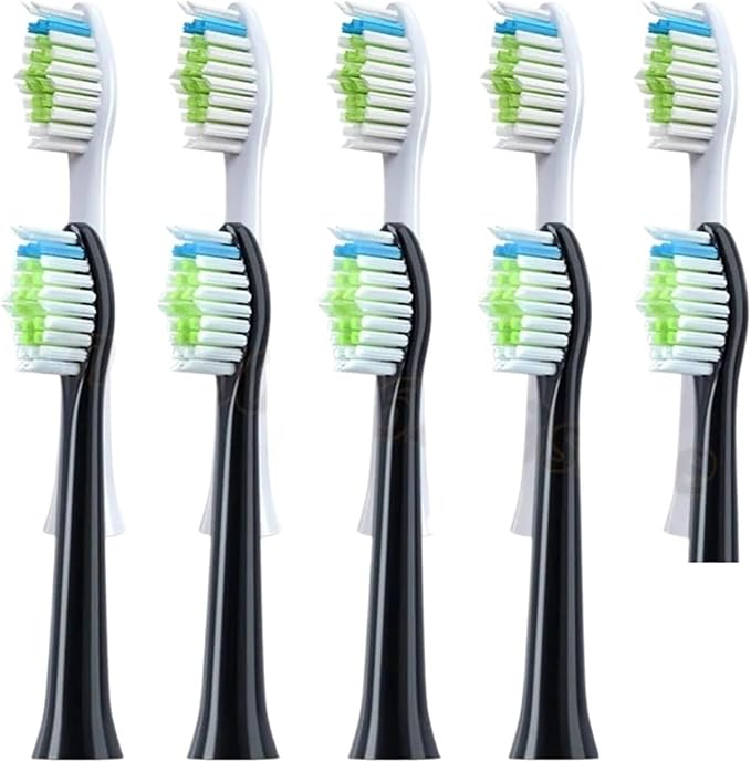 10PCS Replacement Toothbrush Heads Compatible for DOXO D5/D5S/D5Z/D8X/D8Z/D9/D10 Soft Electric(10PCS Black White)