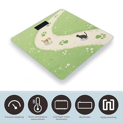 Dog Cat Foot Prints Weight Scale Large Digital Bathroom Scales with Bright LED Display Non Slip Digital Scale and Step On Fashion Weighing Machine for Body