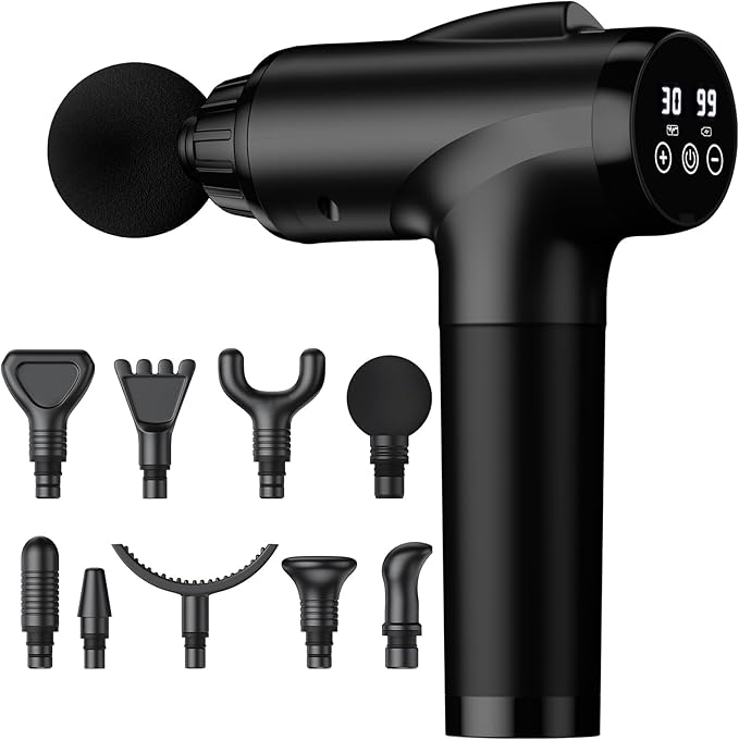 Massage Gun Deep Tissue Handheld Electric Muscle Massager High Intensity Percussion Massage Device for Pain Relief with 9 Attachments &amp 30 Speed(Black