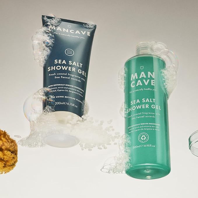 ManCave Sea Salt Shower Gel for Men Coastal Aroma with Sea Fennel Cypress and Bergamot Sulphate and Paraben Free Natural Vegan Cruelty Free 200 ml