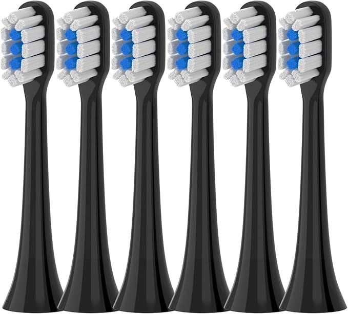 Replacement Brush Heads Compatible for T301 T302 T501 /501CSonic Electric Toothbrush Head Soft Bristle Nozzles(T301-302-BK-6Pcs)
