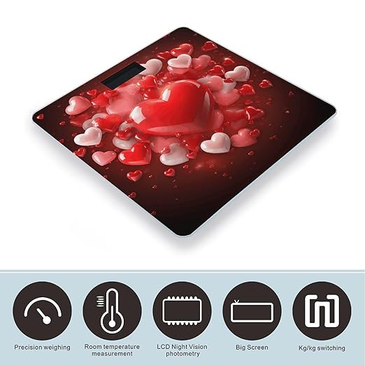 Love Red Hearts Bathroom Scale Automatic Power On/Off Body Scales LCD Backlight Display Square Digital Scale Rounded Corners Bathroom Scales for Home Bedrooms