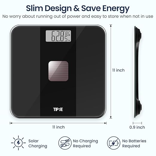 Solar Powered Weight Scale with Endless Power Scale for Body Weight Electronic Bathroom Scale for Weight Loss Digital Weighing Scale with 0.1lb Accuracy No Battery Required 400lb/180kg