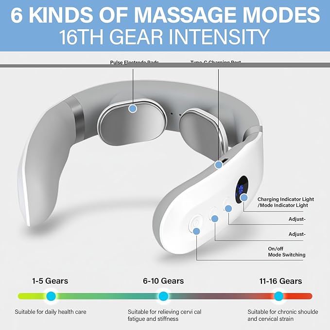 ITECFREELY Neck Massager with Heat Electric Portable Muscle Relaxation at Home &amp Office Ideal Gift for Women &amp Men