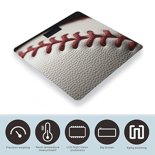 Baseball Lace Close Up Scale for Body Weight High Precision Digital Weight Scales with LCD Display Anti-Slip Sturdy Slim Tempered Glass Bathroom Scale for Home Use