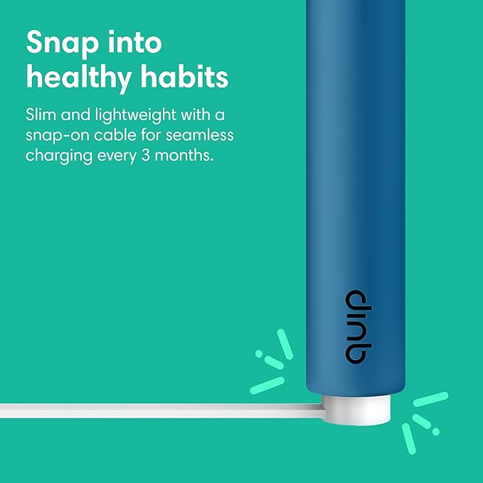Quip Rechargeable Smart Sonic Toothbrush for Adults - Timed Electric Toothbrush with Bluetooth &amp Rewards App - Replaceable Brush Head Soft Bristles Plastic Handle - Travel Toothbrush - Ocean Blu