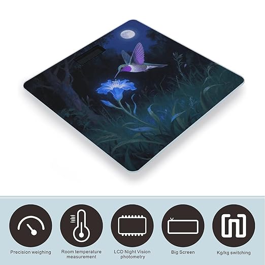 Hummingbird Weight Scale Large Digital Bathroom Scales with Bright LED Display Non Slip Digital Scale and Step On Fashion Weighing Machine for Body