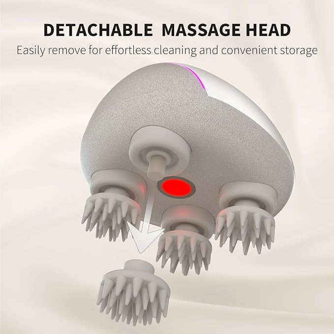 Breo Portable Mini Scalp Massager – IPX7 Waterproof Rechargeable Head Massager for Scalp Relax Stress Relief Tool with Bamboo Wood Charging Base Removable Massage Nodes (Silver with Base)