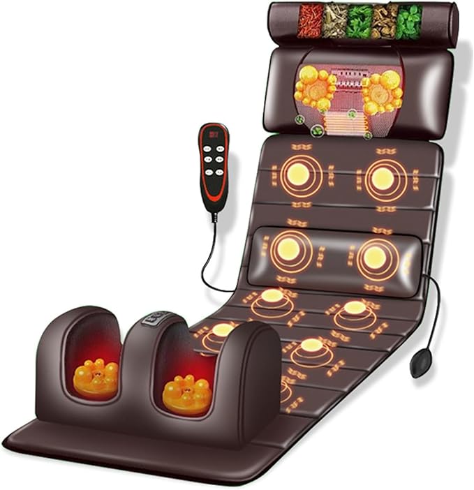 Full Body Massage Mat with Heat Kneading &amp Vibration - 10-Drive Heating &amp Detachable Leg Support for Home Office Use - Relief for Neck Back Legs &amp Feet